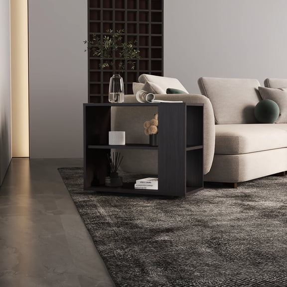 19.7" High Side Table With Two Shelves In Black For Home Decorative Use Display Unit Office