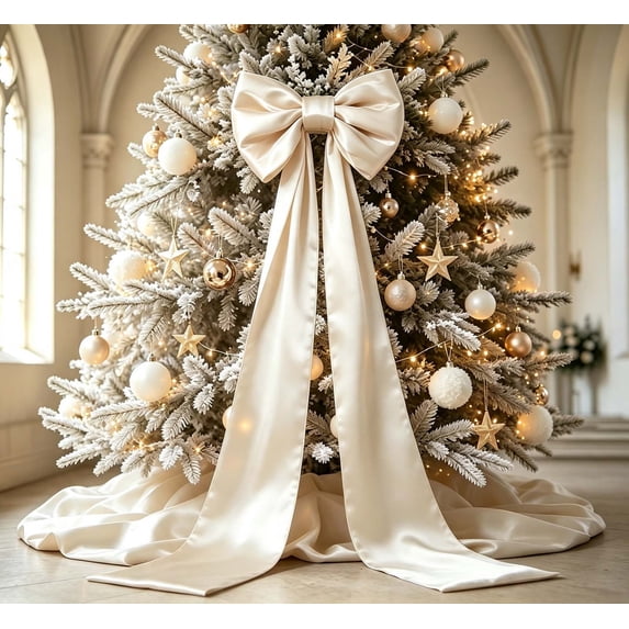 19.7 Inch Christmas Tree Bow Topper, Oversized Bow with Long Streamers for Front Door Wreath Mantel Party Xmas Holiday Decor