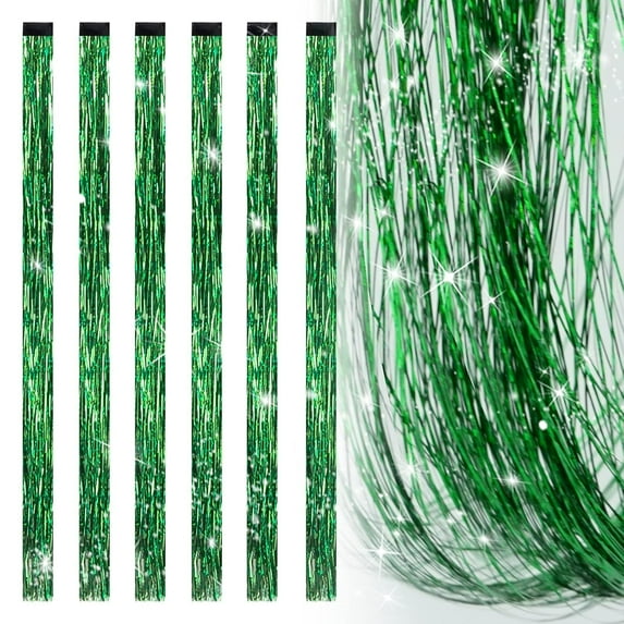 19.7 Inch Clip In Hair Tinsel Fairy Hair Tinsel Kit Clips Clip On Glitter Hair Tinsel Extensions (Green)