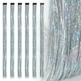 thumbnail image 1 of 19.7 Inch Clip In Hair Tinsel Fairy Hair Tinsel Kit Clips Clip On Glitter Hair Tinsel Extensions Silver, 1 of 9
