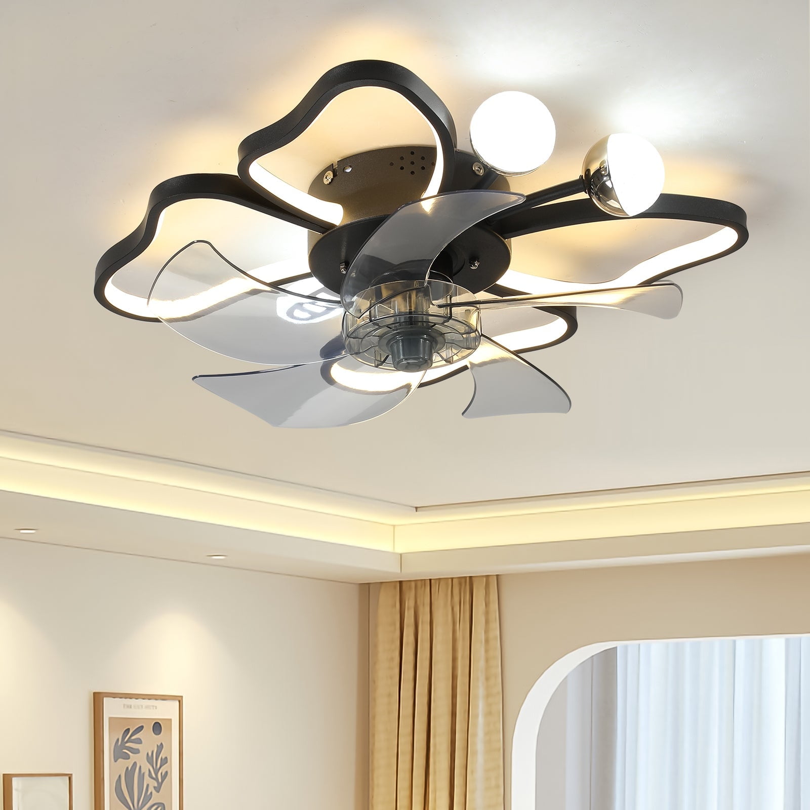 Black Friday Deals 2025 SKEVEN 52\" Ceiling Fan With Remote Control No Light, 6 Speeds Reversible DC Motor Indoor Outdoor 5 Blades Modern Ceiling Fan(Black