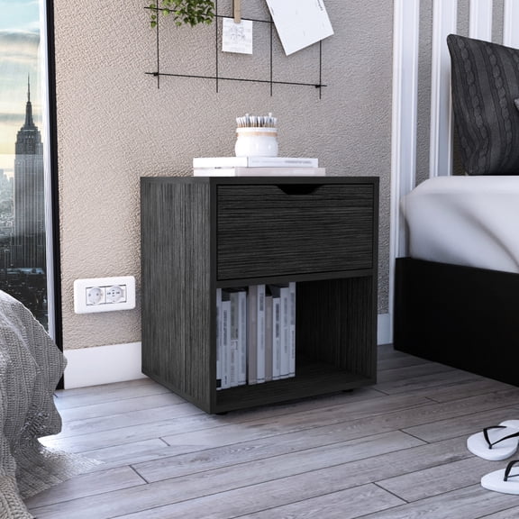 19.7-Inch Rectangle End Table with Smooth Sliding Drawer / Perfect for Bedroom Decor