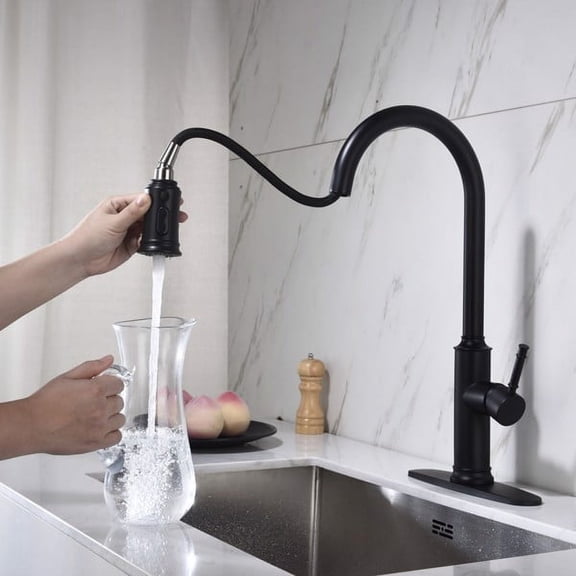 19.7" Matte Black Pull-Down Kitchen Faucet - Single Handle, Dual-Function Sprayhead & 360 Swivel Spout for Modern Kitchen Sinks