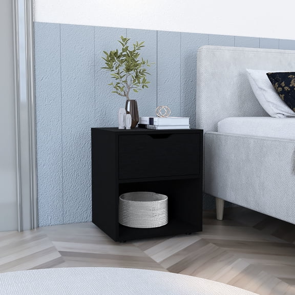 19.7" Tall Black Nightstand, 1 Drawer Design - Scuff - Free, for Cozy Bed Nooks