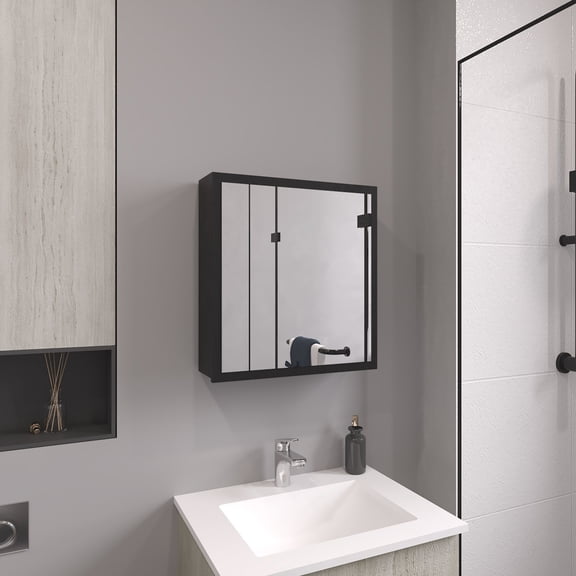 19.7" W, 21.1" H Black Mirror Cabinet - Sleek Design for Kitchen - Kitchen Decor - Compact Fit