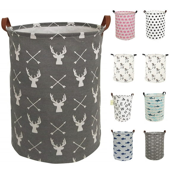 19.7" Waterproof Round Canvas Large Clothes Basket Laundry Hamper with Handles, Cotton Linen Foldable Washing Dirty Clothes Laundry Basket for Kid Baby Toy& Clothing Collection(Round- Cartoon Cat)