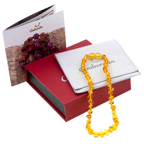 19.7-inch Amberalia Amber necklace for adults - Certified Baltic Sea amber - Includes gift box with customized message and engraved storage linen bag