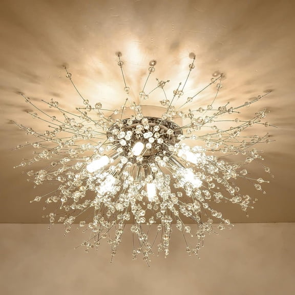 19.7 inch Modern Crystal Flush Mount Ceiling Light Gold Sputnik LED Ceiling Fixture with 6 G9 Sockets for Bedroom Kitchen Hallway