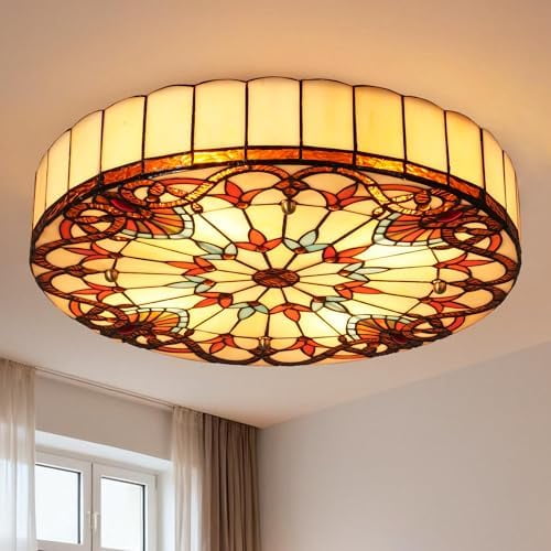 19.7 inch Vintage Style Ceiling Lights 4-Light, Handmade Stained Glass Lampshade Wire Mounting Ceiling Lamps for Living Room Bedroom$$Tools & Hardware Other