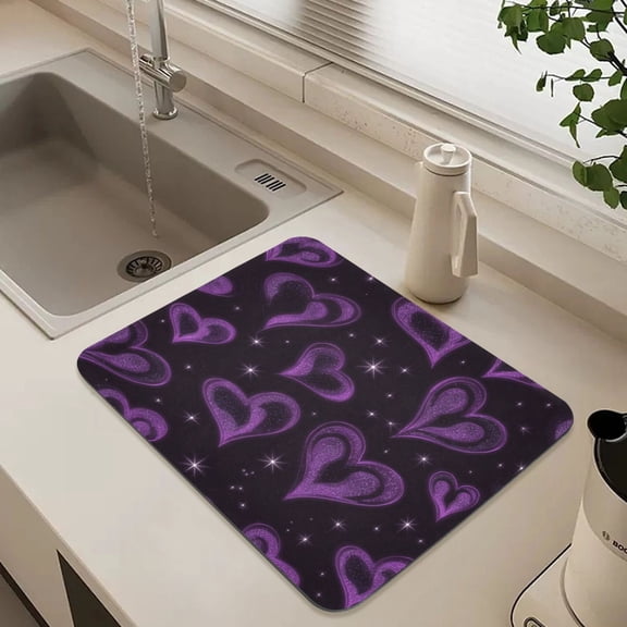19.7" x 15.7"Diatomaceous Earth Dish Drying Mat Super Absorbent Non-Slip Rubber Backing Heat Resistant Kitchen Sink Mat Midnight Amethyst Sparkle