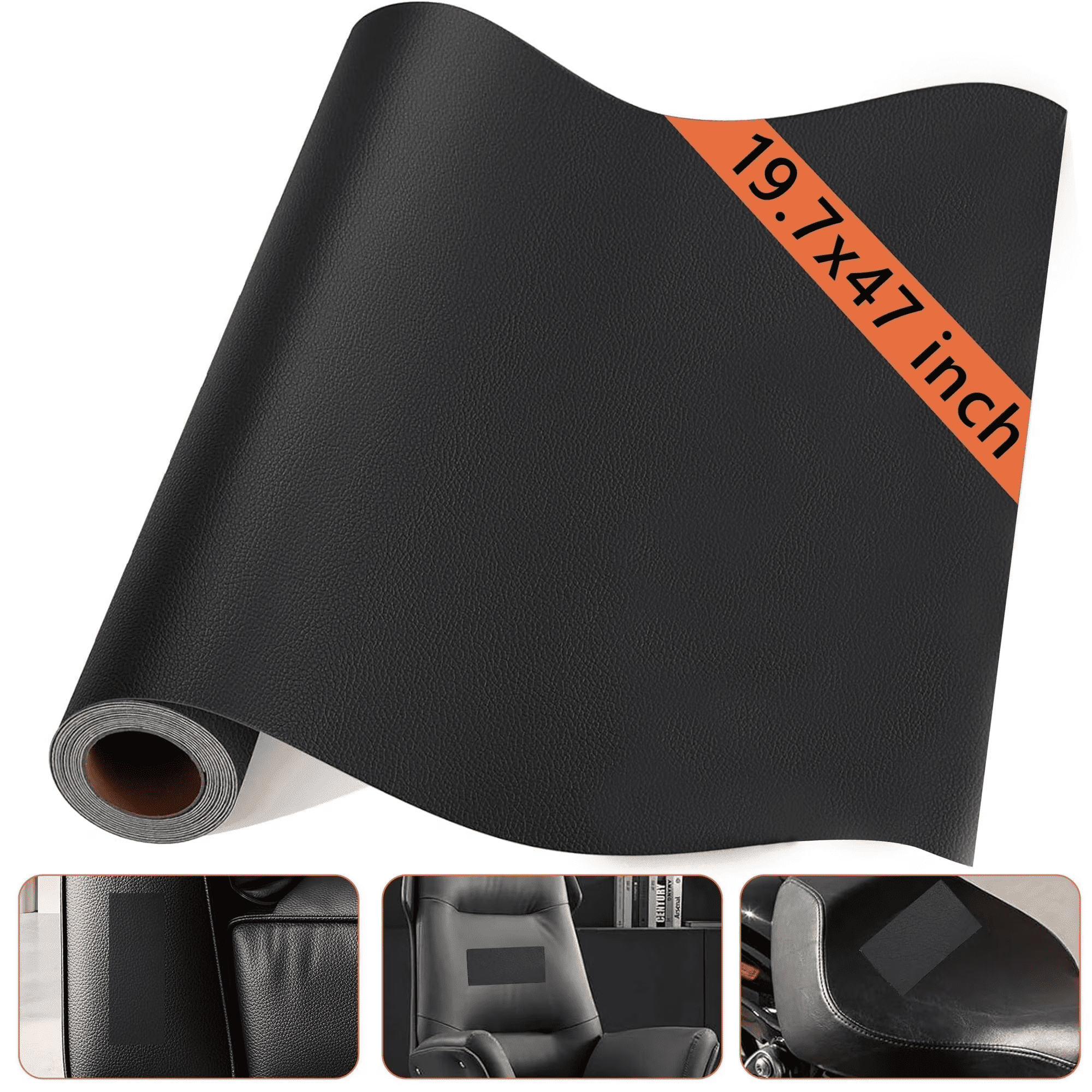 , 19.7 x 47 Inch Self Adhesive Leather Repair Patch Kit, Vinyl Leather Patch Tape for Couch Car Seats, Sofas, Office Chairs, Black