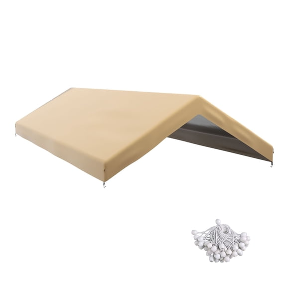 19.7' x 9.7' Carport Canopy Replacement Cover, UV Protection, Beige, with Ball Bungee Cords