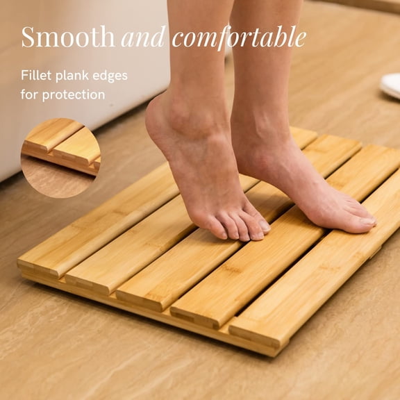 19.7"x13" Natural Bamboo Bath Mat Non-Slip Easy-Clean for Bathroom Spa Sauna Pool Indoor Outdoor