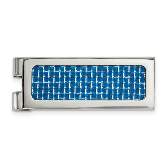 19.73mm Stainless Steel Engravable Polished With Blue Carbon Fiber Inlay Money Clip Jewelry for Men