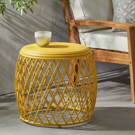 19.75 Inch Outdoor Side Table with Lattice Design, Lightweight Iron, No Assembly Required