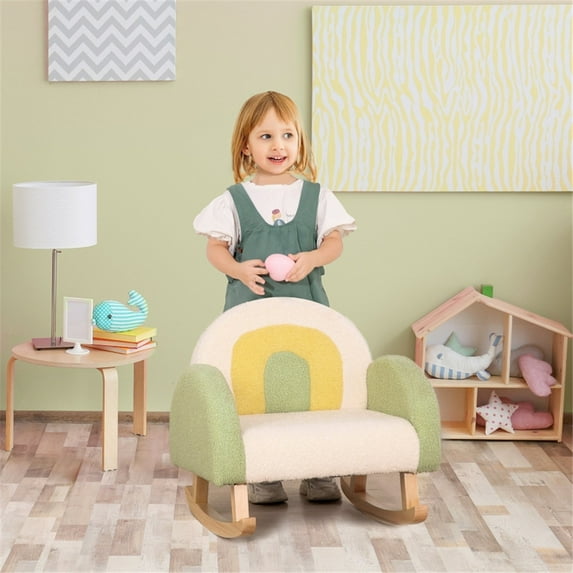 19.75" Kids Sofa, Toddler Armchair with Solid Wooden Frame and Anti-Tipping Design, Upholstered Children Chair for Nursery, Kindergarten, Playroom, Preschool, Boys, Girls, Green