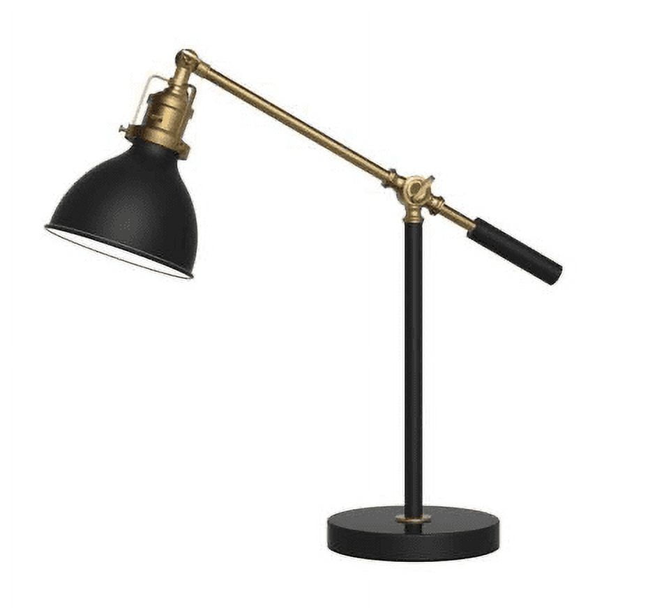 19.75" Matte Black and Antique Brass Industrial Balance Desk Lamp with LED Bulb