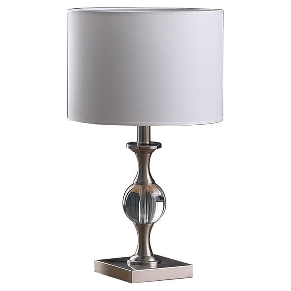 19.75" Satin Nickel Solid Crystal Orb Metal Table Lamp In Silver