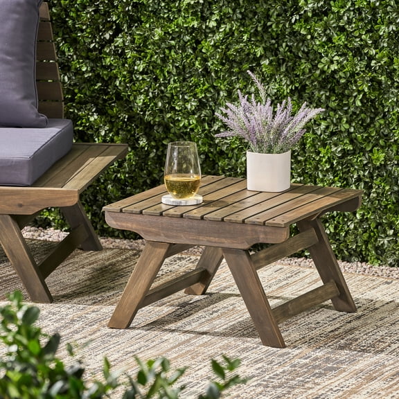 19.75" W x 19.75" L x 12.50" H Acacia Wood Side Table with Open Slat Design / Enhance Outdoor Sofa Space with Durable and Exotic Side Table