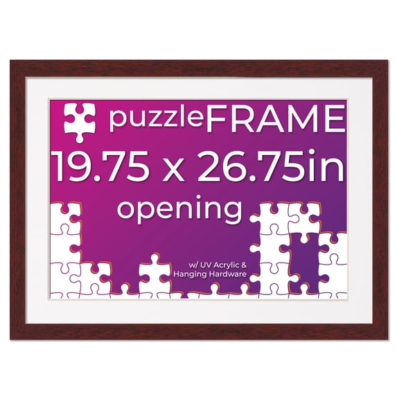 19.75x26.75 Frame for Jigsaw Puzzles - Wooden Brown Puzzle Frame with Mat (White) For Puzzles Measuring 19.75x26.75 Inches