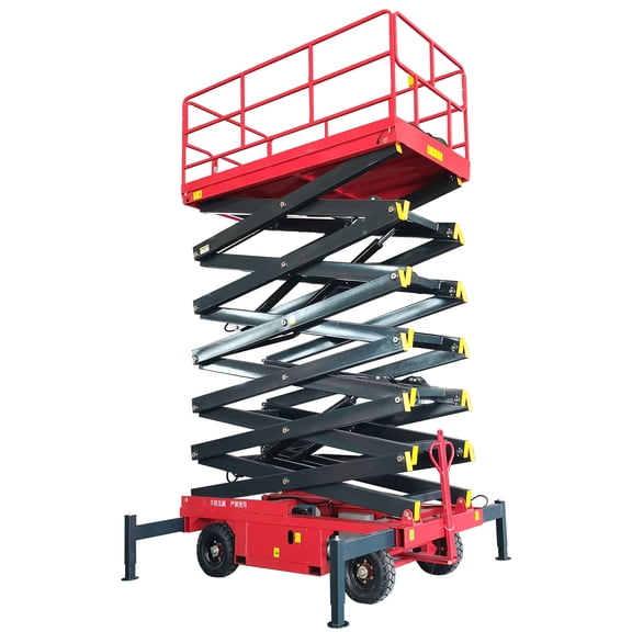 19.7FT Electric Scissor Lift, 1,102 LBS Aerial Work Platform, 110V Hydraulic Man Lift with Powered Drive & Stabilizing Outriggers