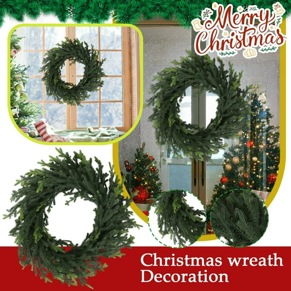 16 inch Norfolk Pine Wreath with Bow Christmas Wreaths for Front Door,Artificial Real Touch Wreath for Door Wall Windows Mantle Outdoor Christmas Decoration
