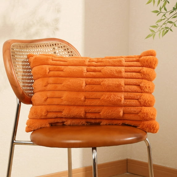 19.7X11.8" Throw Pillow Covers, Soft Sofa Pillowcase, Winter Velvet Cushion Case, Decoration Plush Pillowcase, Rectangle Warm Bunny Hair Pillowcase for Bed Sofa Living Room(Orange)