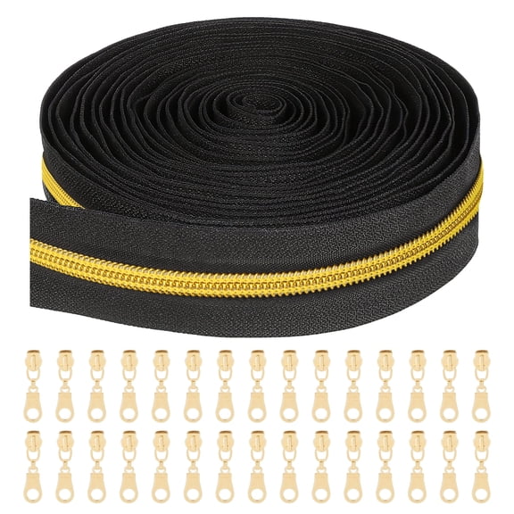 19.7ft Black Zippers Tape, EEEkit Nylon Zipper with 30pcs Metal Zipper Sliders for Sewing Crafting and Art Supplies