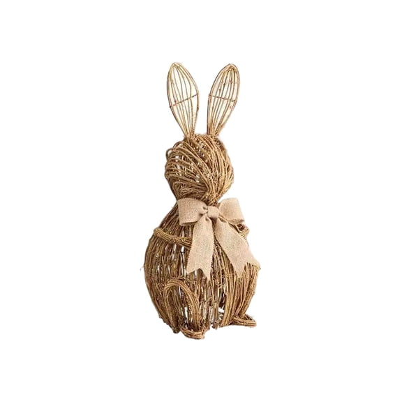 19.7in Rattan Bunny Sculpture, Woven Willow Bunny Figurine, Spring Garden Decoration, Rustic Animal Ornament for Patio, Handmade Natural Material Desktop Decor