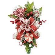 19.7in Red Candy Cane Christmas Wreath, Christmas Artificial Garland with Candy, Xmas Decoration Christmas Wreath Pendant for Holiday Wall Front Door Hanging Decor