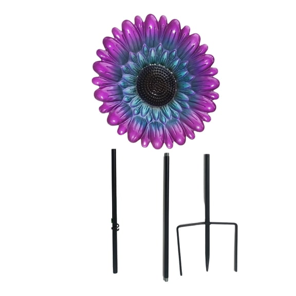19.7in Sunflower Bird Bath and Bird Feeder with Ground Stake for Outdoor Garden Decor,Weather Resistant Floral Birdbath