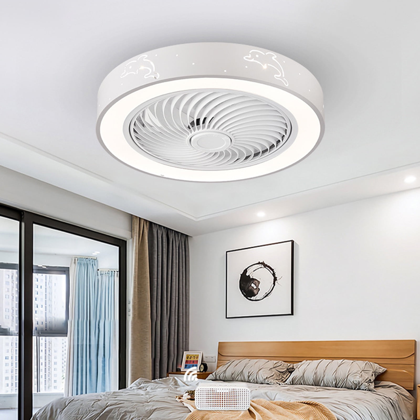 19.7in White Ceiling Fan with Fully Dimmable LED Light & Remote Control