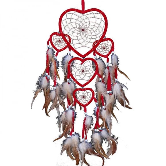 19.7inch Large Dream-Catcher Wind Chime, Heart Shaped, Bedroom Wall Hanging, Bohemia Decoration, Feather Ornament, Hand Woven Crafts