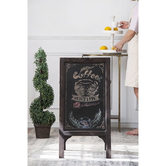 , 19.7x15.7x25.2" Tratteria Blackboard Stand, Brown+Black ,Solid Wood+Mdf ,