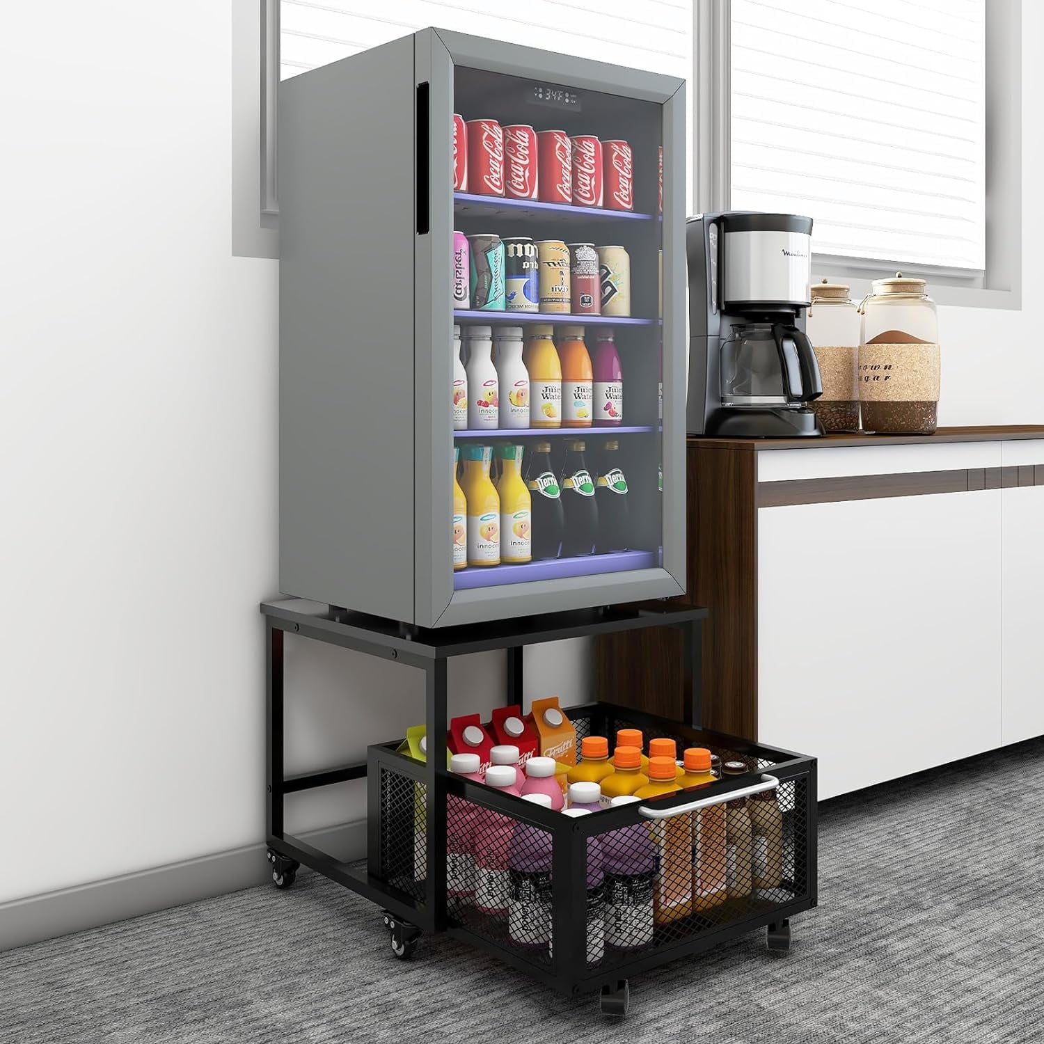 19.7x19.7in Fridge Stand with Storage Mobile Beverage Refrigerator