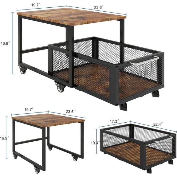 19.7x23.6in Mini Fridge Stand with Large Capicity Storage Sturdy Refrigerator Table with Lockable Wheels Rolling Fridge Cart Heavy Duty Appliance Platform for Dorm, Apartment,Office, Bedroom