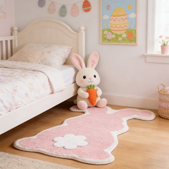 19.7x31.5in Easter Bathroom Rug - Rabbit Pattern, Non Slip, Washable, Absorbent - Great for Bathroom, Bedroom, Living Room, Outdoor Decorations