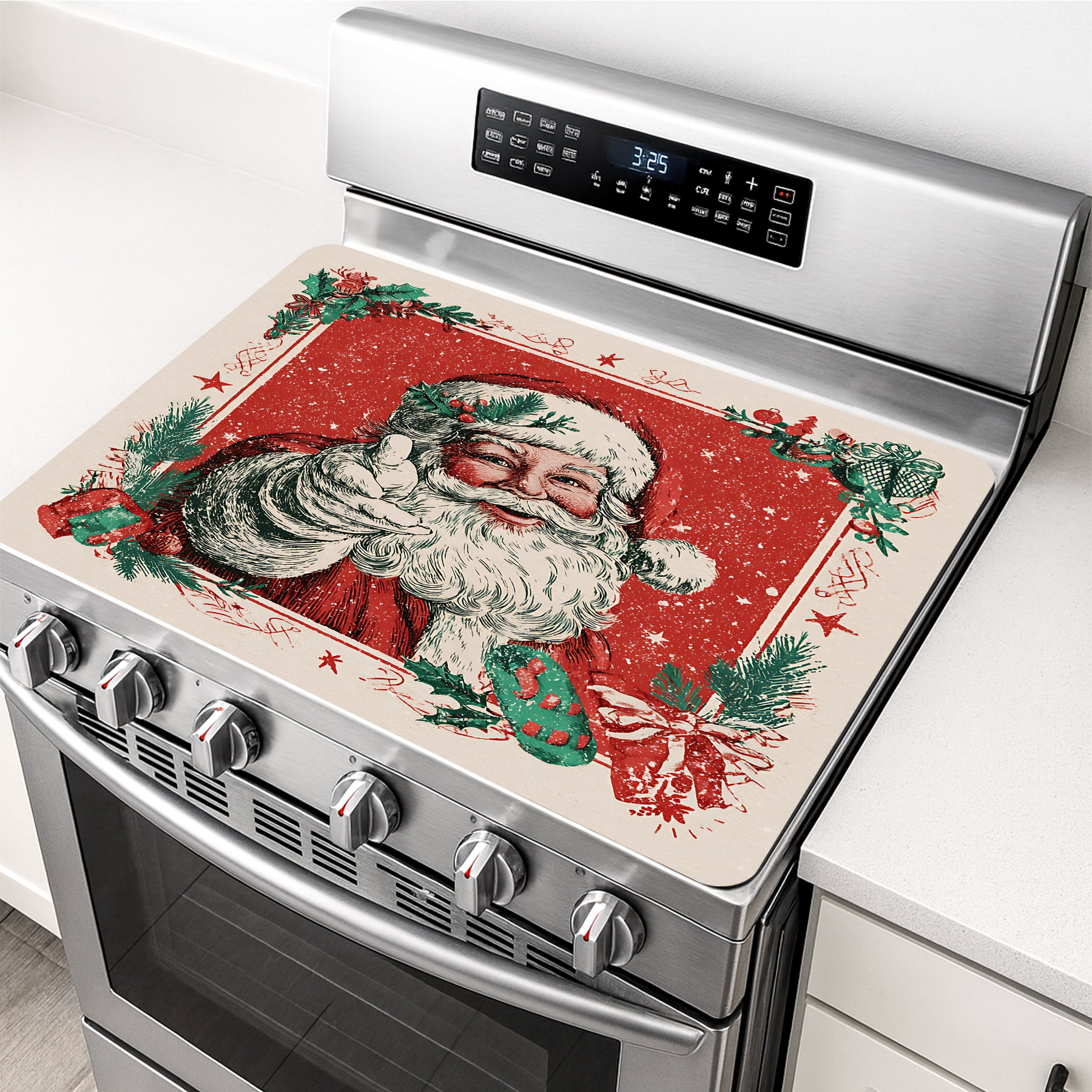 19.7x31.5inch Christmas Stove Cover, Non Slip Kitchen Mats for Floor Winter Stove Top Cover for Kitchen Decor Red Electric Stove Pad Xmas Party Non-Stick Gas Burners Covers Washable, 1Pc