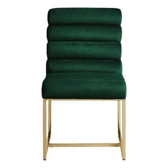 19.8 x 27.8 x 37 in. Posh Living Makynlee Upholstered Chair with Stainless Steel Frame, Hunter Green & Gold - Set of 2