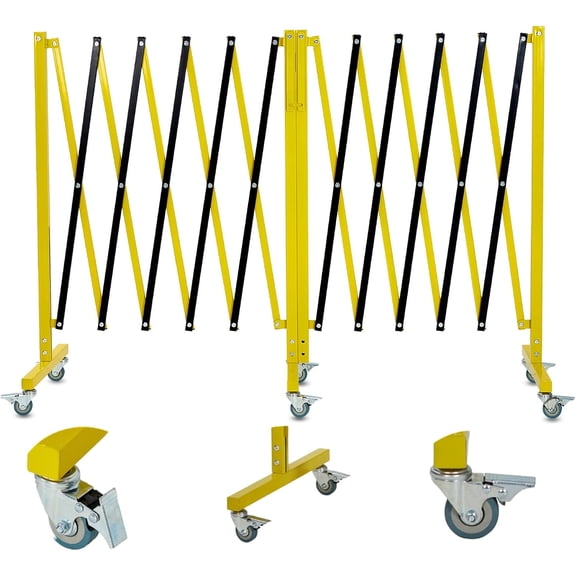 19.8FT Expandable Metal Barricade Retractable Safety Barrier Gate with Lockable Swivel Casters Heavy Duty Folding Barricade for Construction and Crowd Control