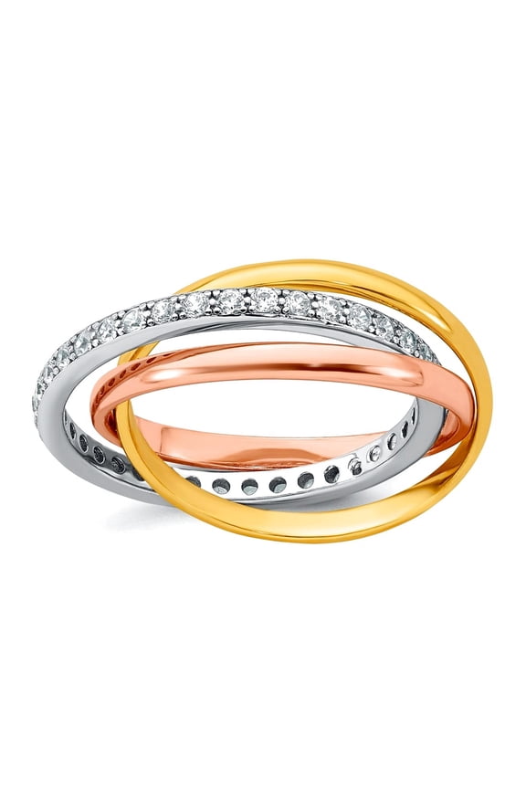 19.8mm Ss Rhodium Plated Rose Gold-tone Polished CZ Intertwined Triple Band Ring Size 7 Ring for Women and Men