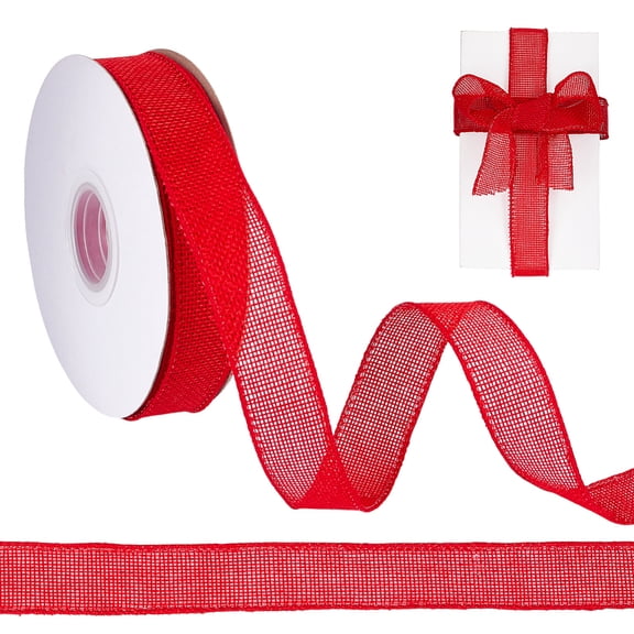 19.9 Yards Burlap Ribbon Red Burlap Wired Ribbon 1.06 Inch Wide Solid Wired Edge Ribbons Decorative Gift Christmas Craft Ribbons Burlaps Lace Roll DIY