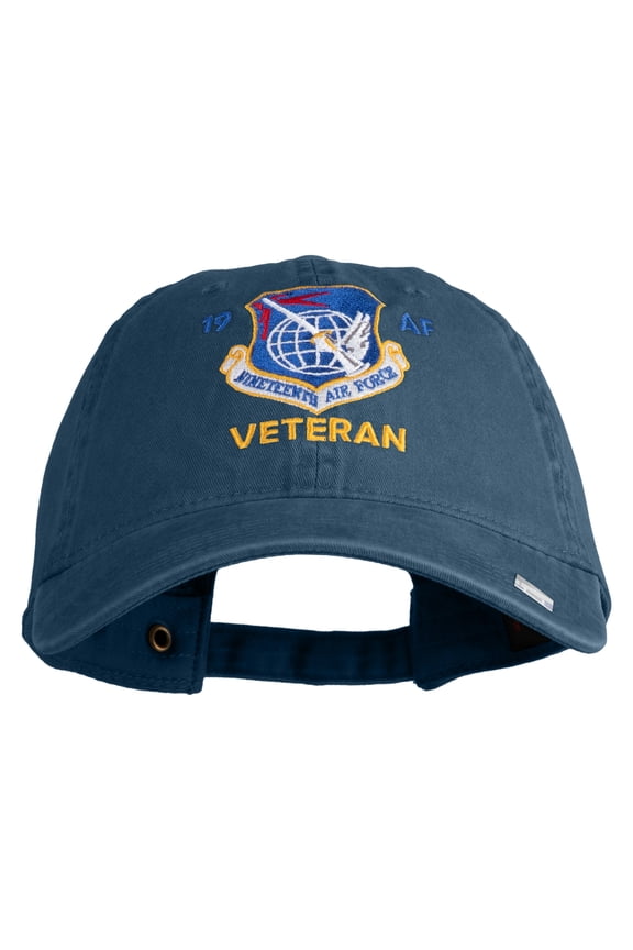 19 AF Nineteenth Air Force Veteran Embroidered Washed Solid Pigment Dyed Cotton Twill Brass Buckle Cap - Navy OSFM