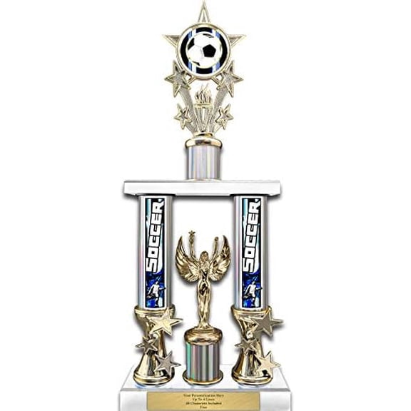 19" Action Matrix Soccer Silver Flute 2 Column Trophy, Custom Soccer Trophies with Personalized Engraving - WWH118HS-SCAMB$$Gift Supply & Awards
