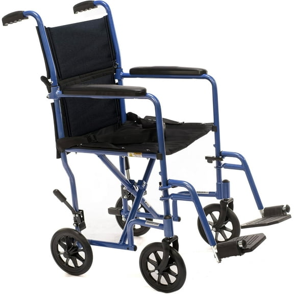 19” Aluminum Transport Wheelchairs for Adults, Foldable and Lightweight  Transfer Wheel Chair for Seniors - Nylon Seat, Padded Armrests, and Swing Away Footrests