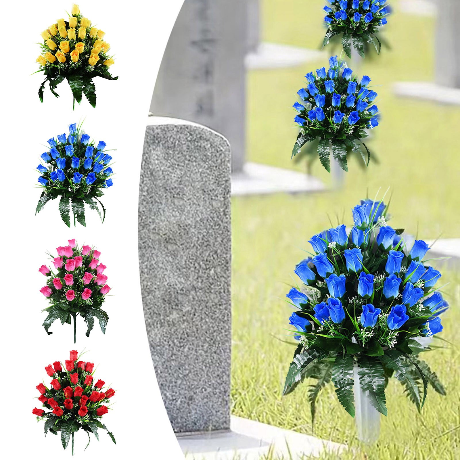 19" Artificial Cemetery Flowers for Graves - Memorial Rose Bouquet with ...