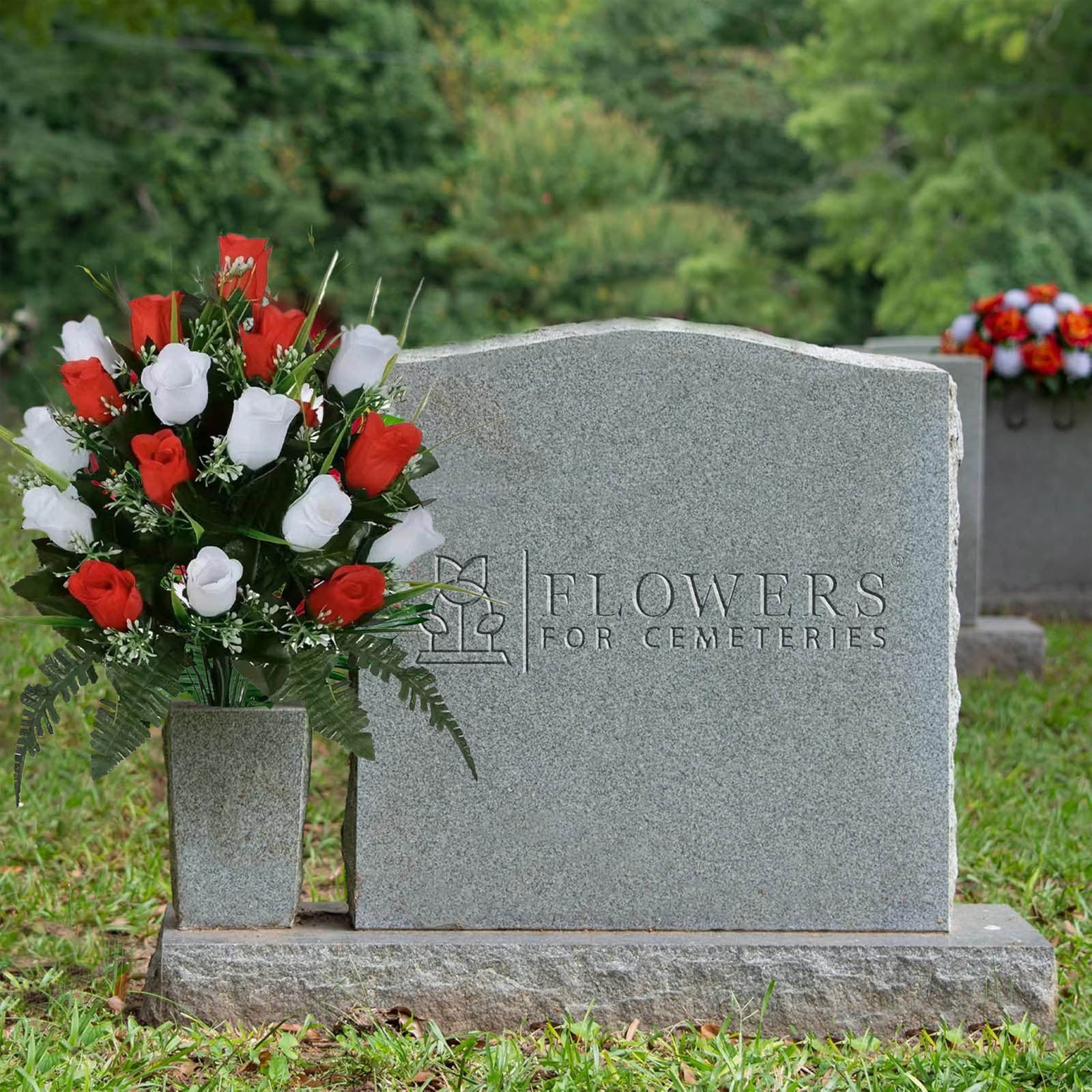 19" Artificial Cemetery Flowers for Graves - Memorial Rose Bouquet with Non-Fade Colors - Silk Flower Arrangement for Headstone Decor, Outdoor Grave & Memorial Sites