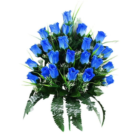 19" Artificial Cemetery Flowers for Graves - Memorial Rose Bouquet with Non-Fade Colors - Silk Flower Arrangement for Headstone Decor, Outdoor Grave & Memorial Sites