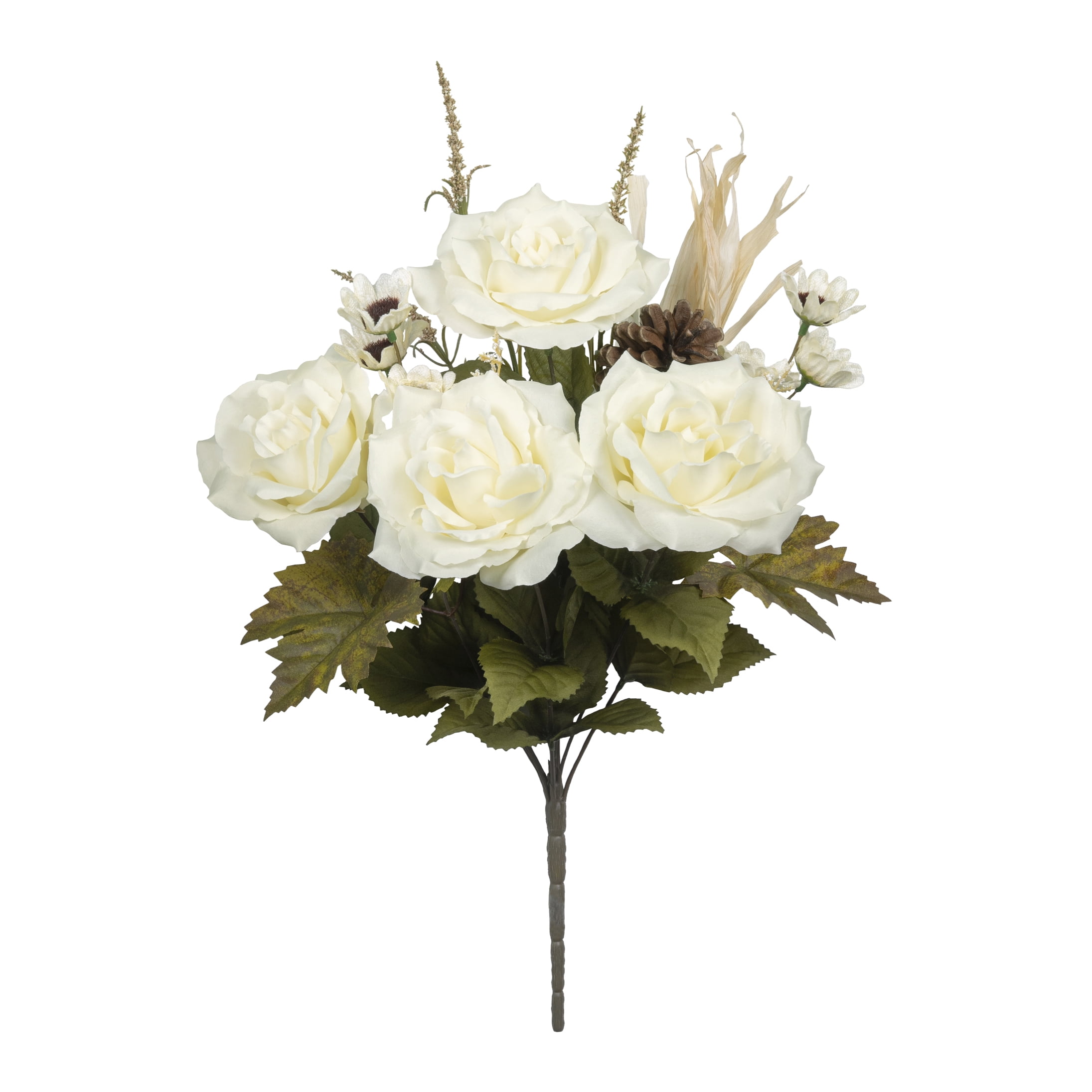 19" Artificial Silk Cream Roses Mixed Fall Bush, by Mainstays