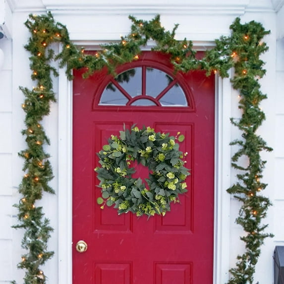 19" Autumn Green Maple Leaf Wreath, Wreath for Front Door, Artificial Autumn Wreath With Golden Leaves, Farmhouse Porch Window Wall Holiday Decor Indoor Outdoor Wreath Family Farmhouse Decor